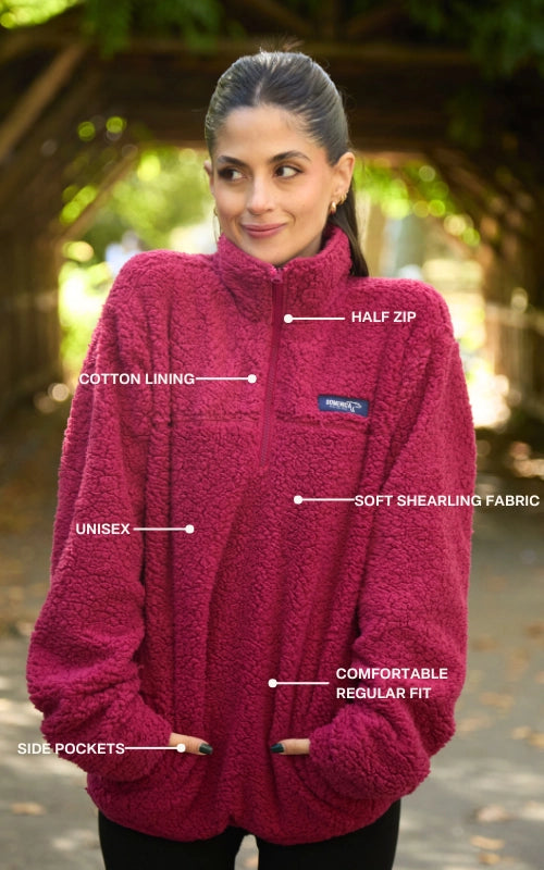 Half Zip High Pile Fleece - Burgundy